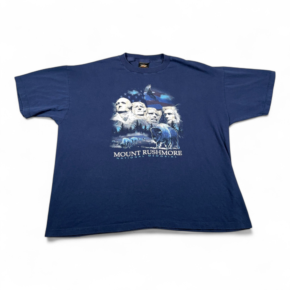 Vintage Mount Rushmore Shirt Adult EXTRA LARGE Blue Eagle Bison USA Made 90s